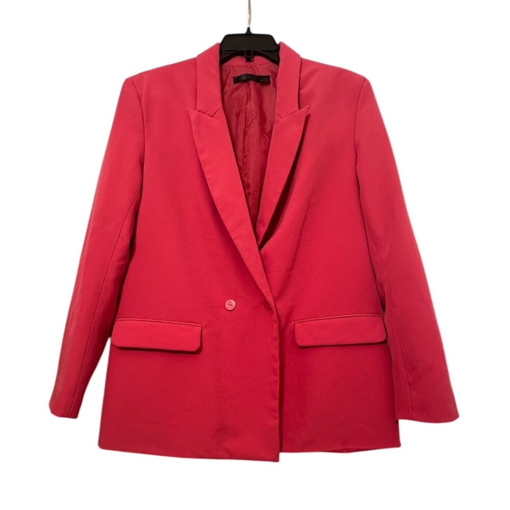 RDI Oversized Double Breasted Peak Lapel Blazer in Fuschia Pink, Size Medium